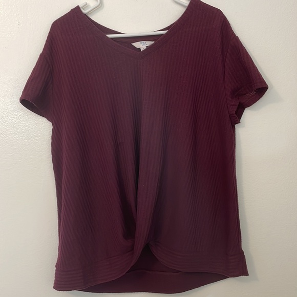 Time And Tru large 12-14 Burgundy v neck shirt blouse - Picture 1 of 9